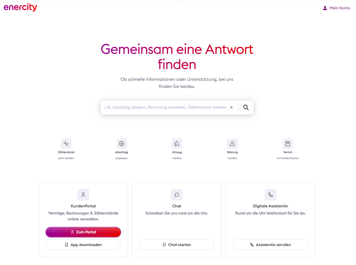 Einstieg Helpcenter enercity